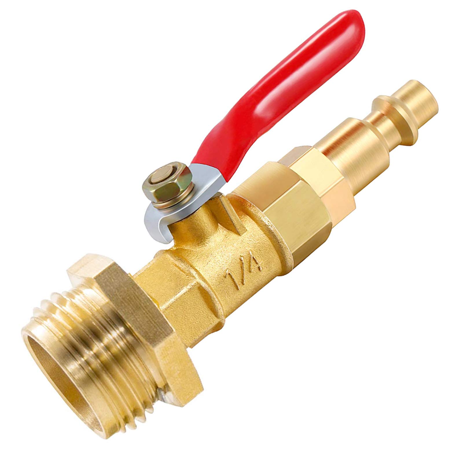 Hiyoo Winterize Blowout Adapter with 1/4 Inch Male Quick Plug and 3/4 Inch Male Garden Hose with Ball Valve for Blowing Out Water to Winterize Garden Hose Sprinkler Systems