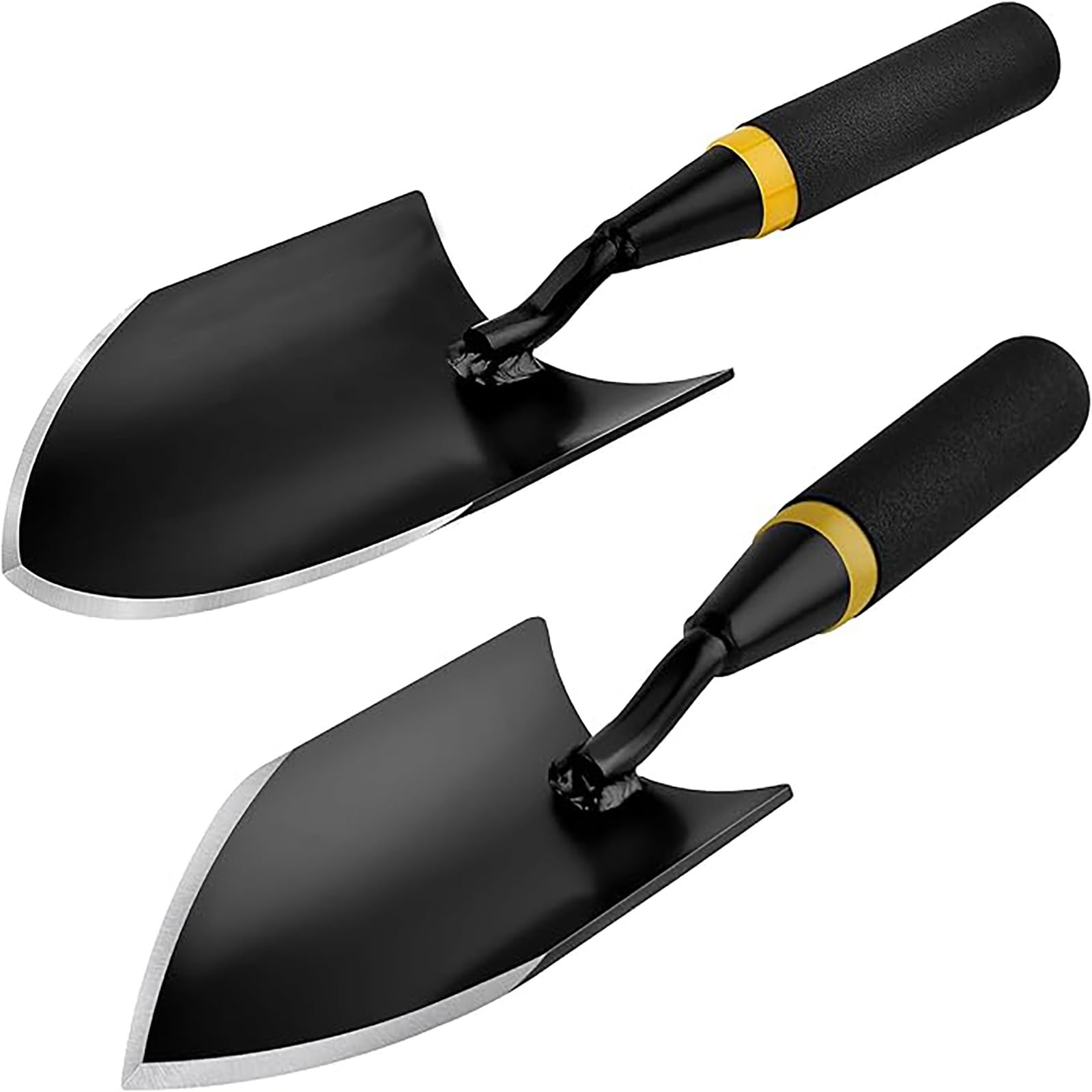 Garden Hand Trowel Set, Carbon Steel with Rubber Grip, Heavy Duty for Digging and Planting, Black, 2-Pack
