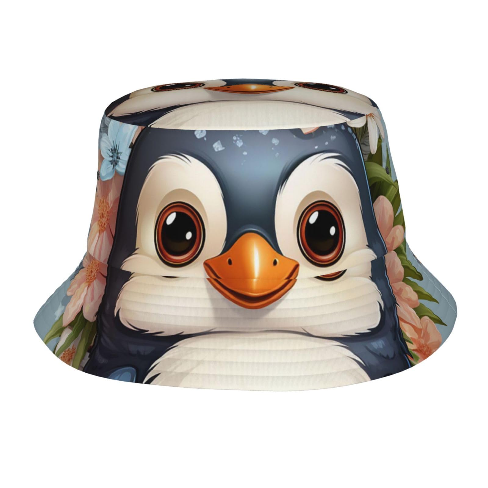 LXCNQFN Bucket Hat Penguin Wearing Flowers Sun Hats for Men Women Fishing Hat Wide Brim Fishing Cap for Hiking