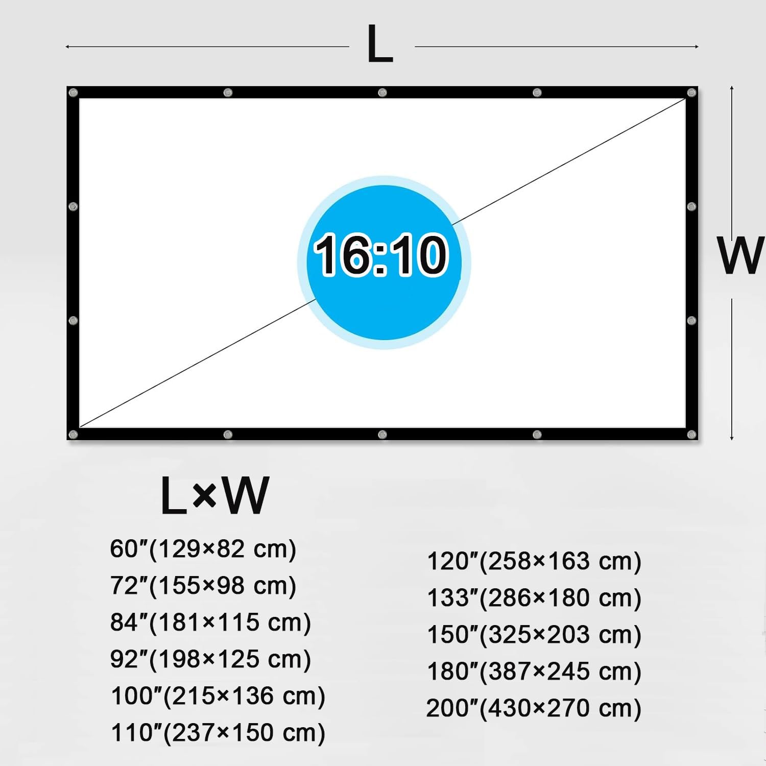 Pantalla de Proyección para Exteriores de 100 120 Pulgadas, Pantalla de Cine Portátil con Formato 16:10 y Resolución 4K HD, sin Arrugas, Ideal para Cine en Casa, Fiestas y el Jardín(92inch)
