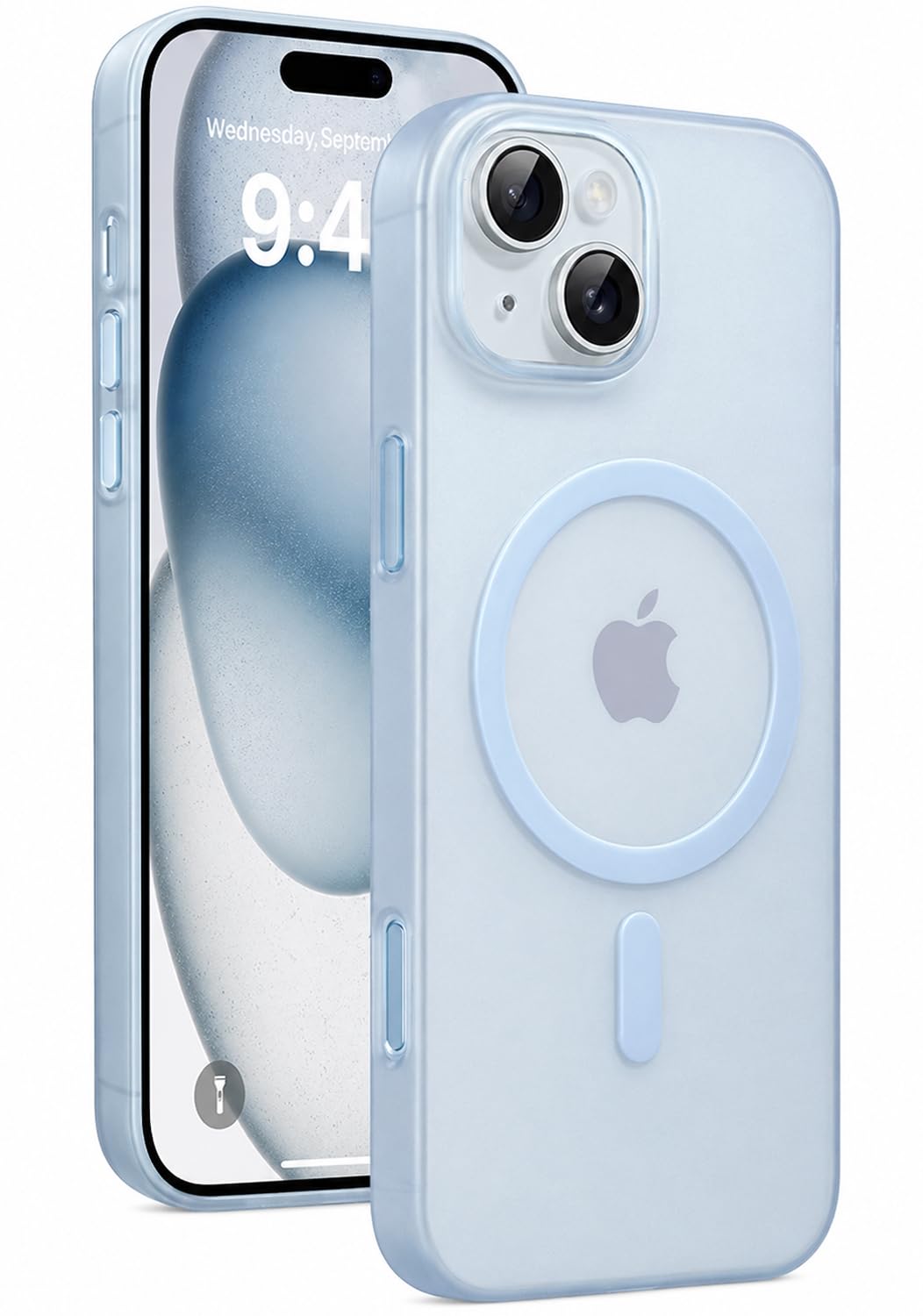 DIZORO® Matte Case for iPhone 15 Compatible with MagSafe, Camera Lens Full Protection, Shockproof Translucent Frosted TPU Soft Phone Cover, Anti-Fingerprint (Blue)-image-20