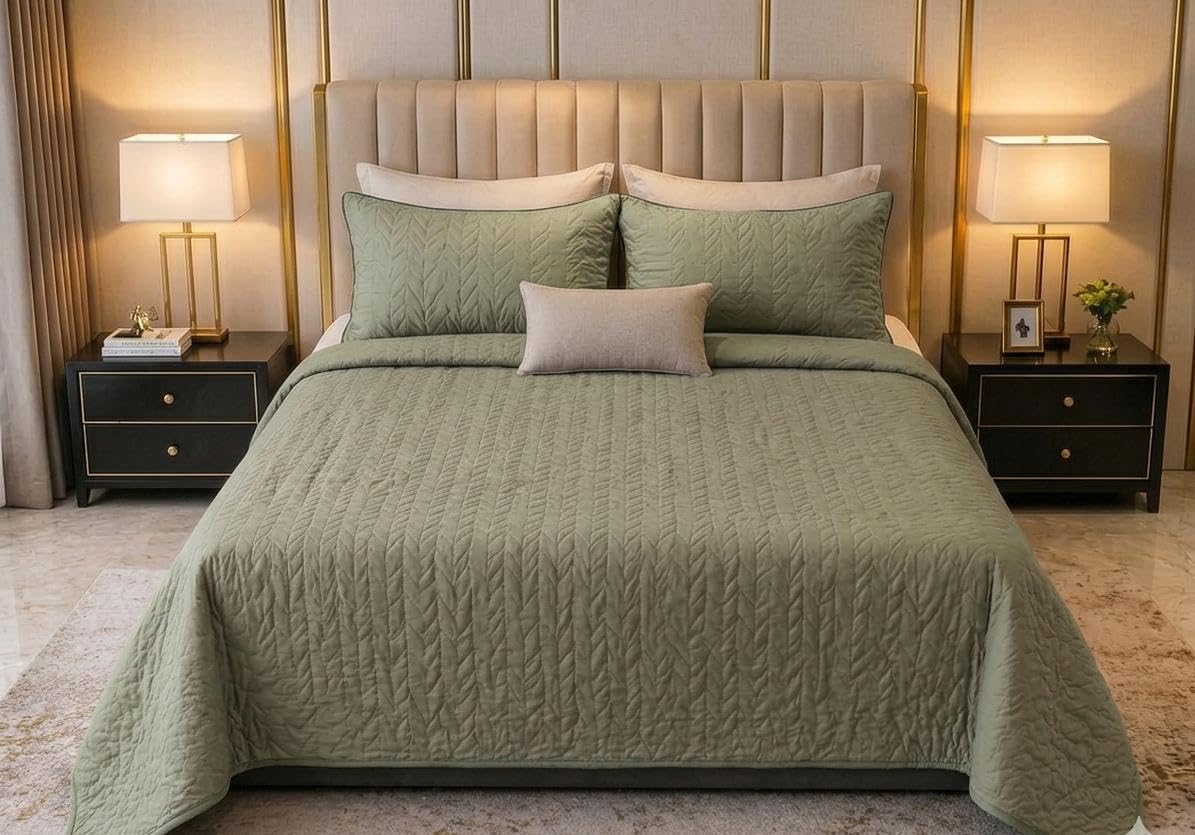Casa Paris Premium Cotton 3 pc Bedding Set for Bedroom, Elegant Contemporary Design for Luxury Home décor and Furnishing - Leaf Green-image-43