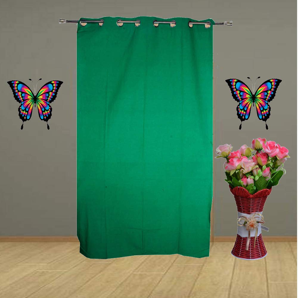 Plain Green Colour Eyelet Door Cotton Curtain - Pack of 1 Piece, Grommets-image-22