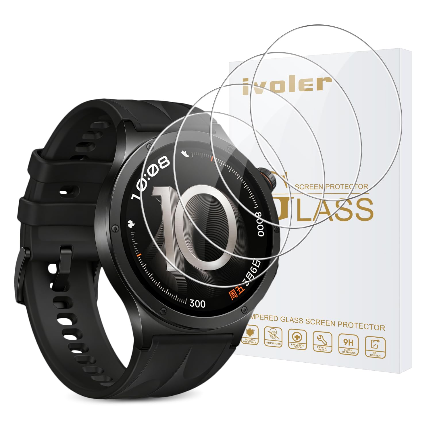 ivoler Zestaw 4 folii ochronnych ze szkła hartowanego do Oppo Watch X3 / OnePlus Watch 4, bardzo wytrzymałe szkło 9H, odporne na zarysowania, HD przezroczyste, bez pęcherzyków powietrza