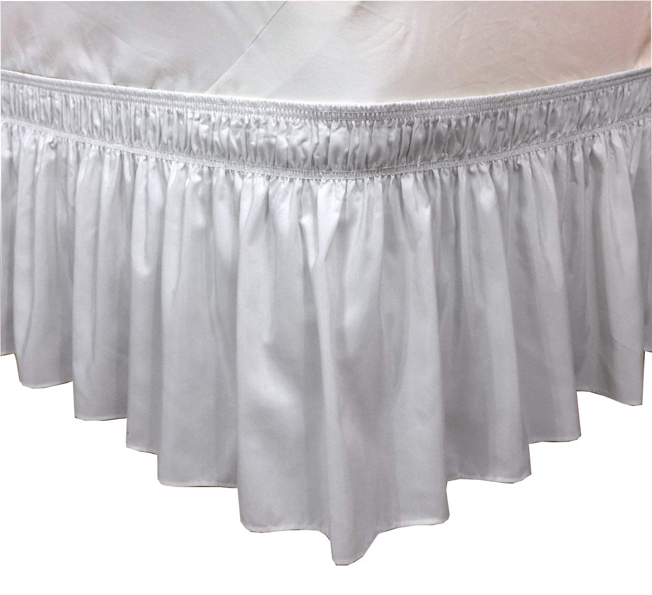 CT DISCOUNT STORE Elastic Ruffle Bed Skirt Easy Warp Around, Bed Skirt Pins Included (Twin/Full, White)