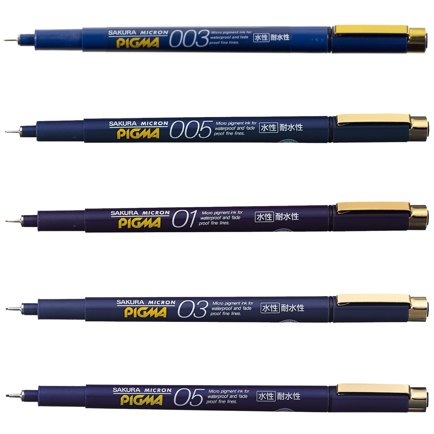 Sakura Pigma Pen Set of 5 Types Black 003 005 01 03 05 Made in Japan