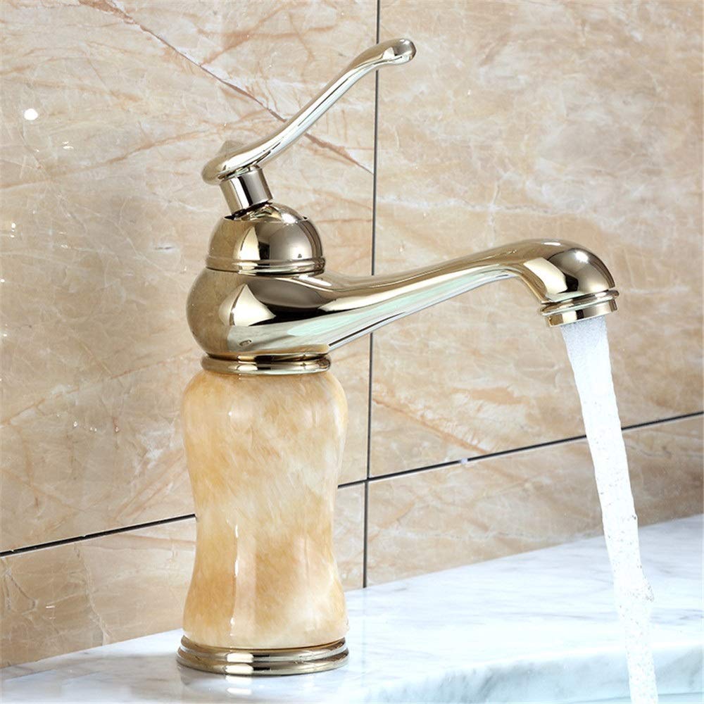 BHFPFZA Retro Jade Inlay Single Hole Kitchen & Bathroom Faucet Easy-to-Use Single Handle Mixer Tap Slish Vessel Sink Faucet for Modern Home Decor