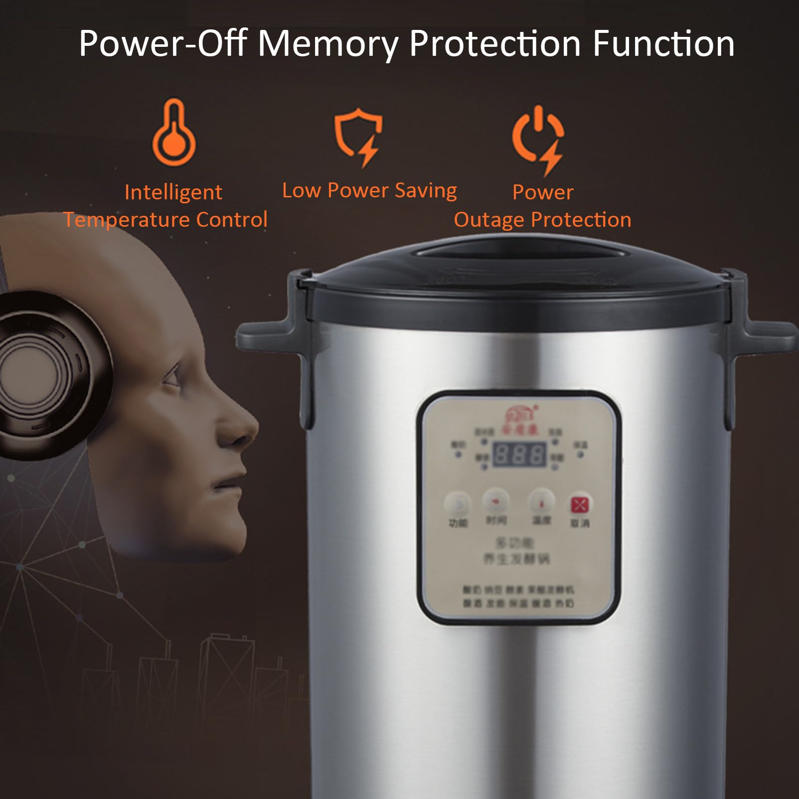 Máquina de Fermentación, Fermentador de Control Inteligente Automático Completo de 12 litros, Fermentador Eléctrico para Hacer Yogur, Fermentación de Vinagre de Frutas