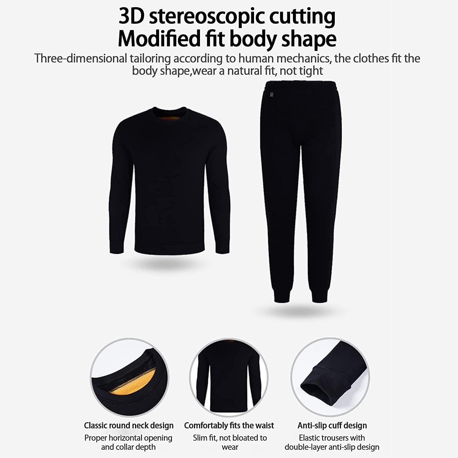 Thermal Underwear Tops Polar Fleece Lightweight Heated Clothes with 3 Levels Adjustable Temp, Long Sleeve Unisex