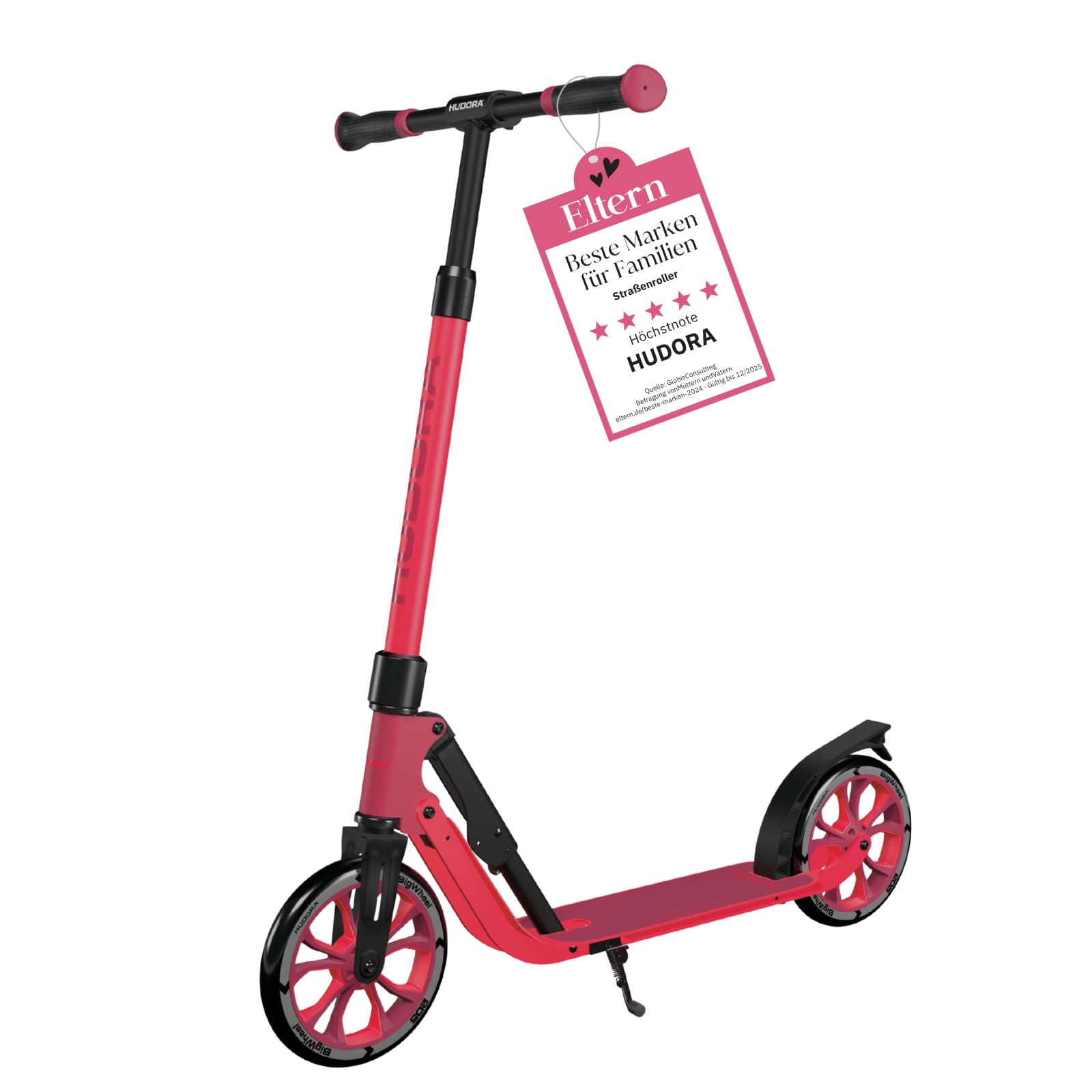 HUDORA BigWheel® 205 Advanced Scooter - ruby - Comfortable aluminium scooter for up to 100kg - Height-adjustable & foldable city scooter - Kick scooter for children/teenagers & adults