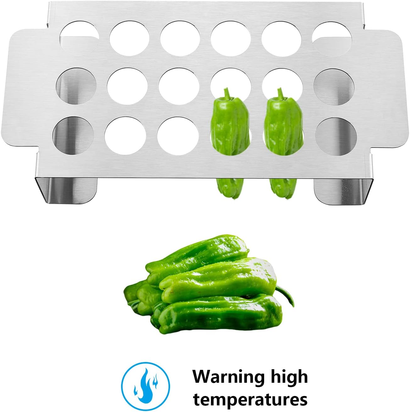 Zemibi Grill Pepper Rack for Smoker, Barbecue Stainless Steel Grilling Roasting Rack 18 Capacity with Handle, Cooking Chili Pepper and Chicken Wings & Legs Roaster on BBQ Oven or Smoker, Non-Stick : Patio, Lawn & Garden