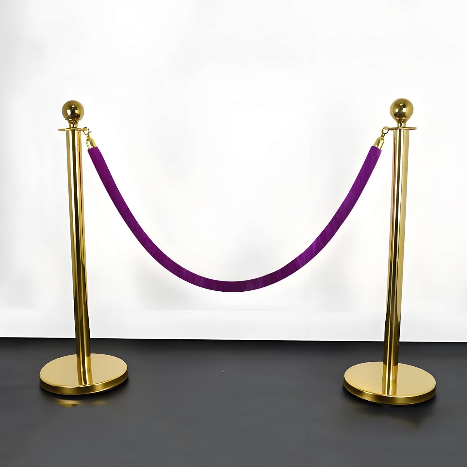 Oedema 4 Pcs Purple Velvet Stanchion Ropes with Gold Hooks 5 Feet Crowd Control Barrier Hanging Rope for Movie Theaters, Restaurants, Hotels