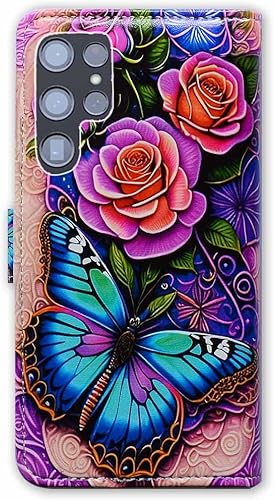 Miniatura 7 de Bcov Funda para Samsung Galaxy S22 Ultra para Samsung Galaxy S22 Ultra (piel con tapa y función atril), diseño de flores y mariposas azules