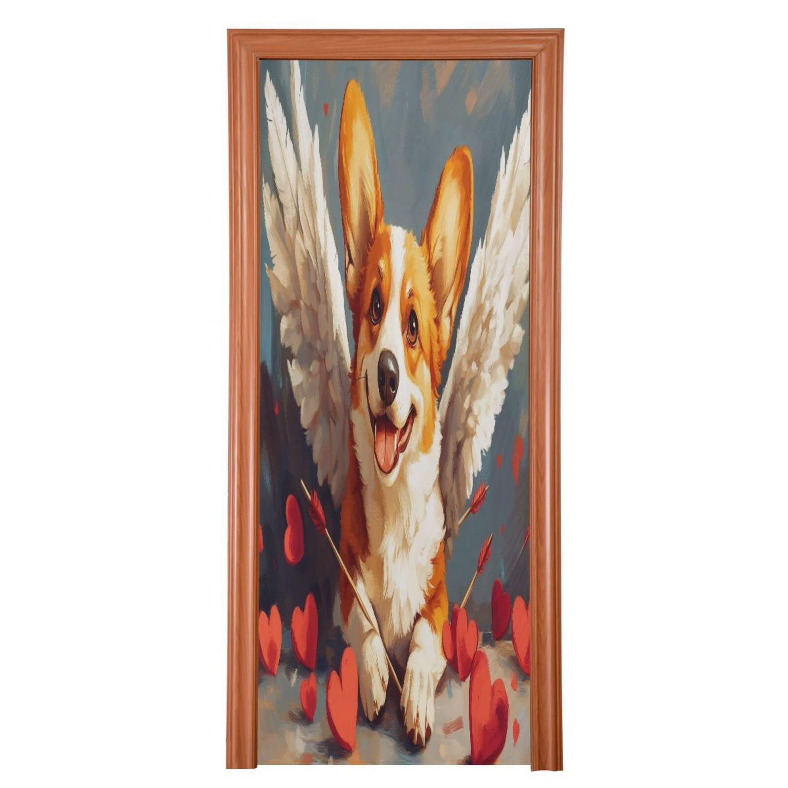 FLildon Valentine's Day Corgi God Door Cover Decoration, Party Accessory Porch Decor for Festive Ornament Room Door Covers 35 x 79 Inch