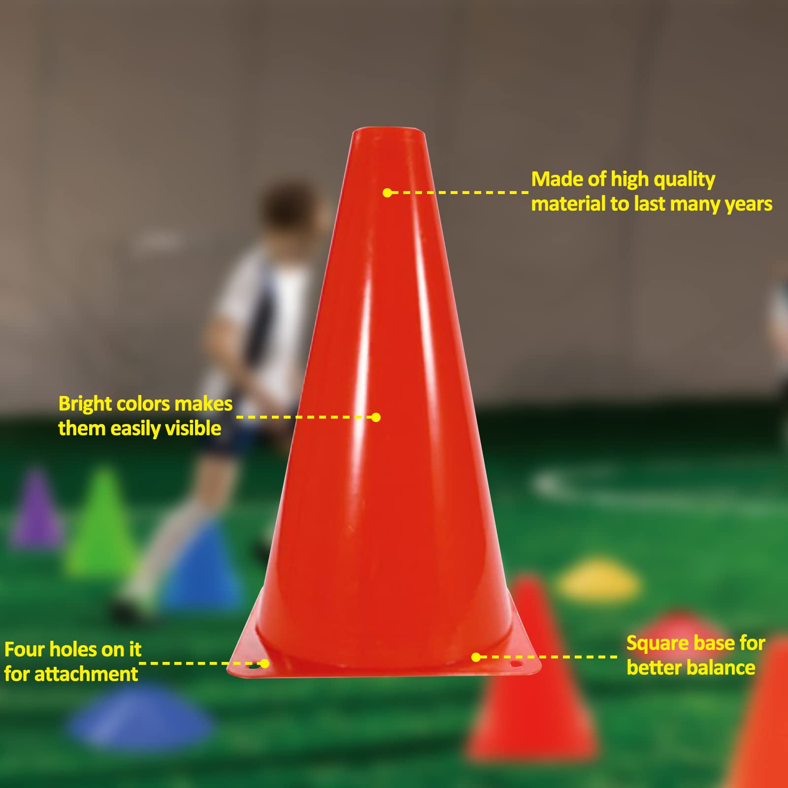 tallkeey 12 stuks pylonen, kegels met draagtas, verkeershoedjes voor sport, kinderspel, voetbal, hondentraining, paardentraining, behendigheidstraining voor honden, 23 cm
