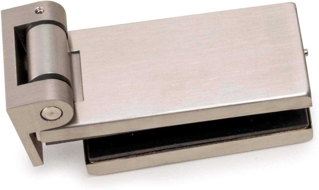 Emuca - Glass Door Hinge with Stainless Steel Trim, Horizontal Hinge with 34mm Spade, for 8-12mm Door, Stainless Steel