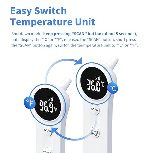 Miniatura 3 de Boncare Termómetro digital infrarrojo de precisión 2 veces para adultos y niños, lectura de 1 segundo, sin contacto con alarma de fiebre