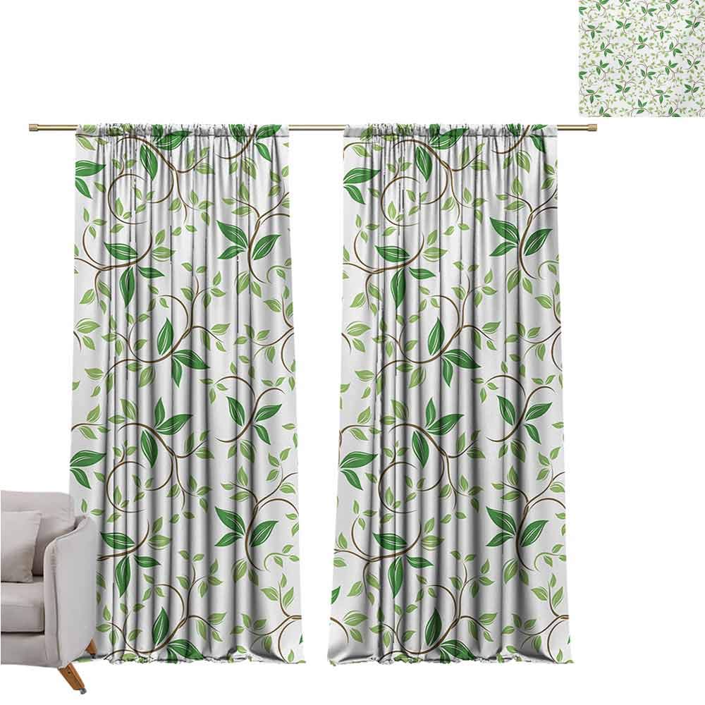 GUUVOR Leaf Shading Insulated Curtain Ivy Patterns with Tiny Fancy Green Leaves Branches Creme Contemporary Illustration Soundproof Shade W100 x L84 Inch Green Brown