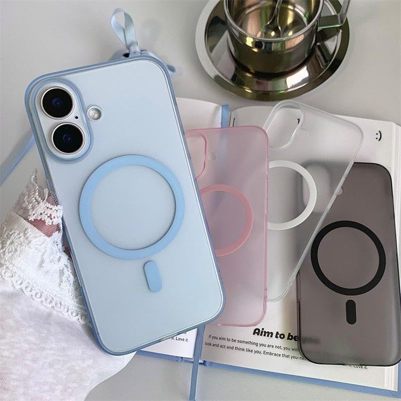Image of DIZORO Matte Case for iPhone 16 Compatible with MagSafe, Camera Lens Full Protection, Shockproof Translucent Frosted TPU Soft Phone Cover, Anti-Fingerprint (Pink)