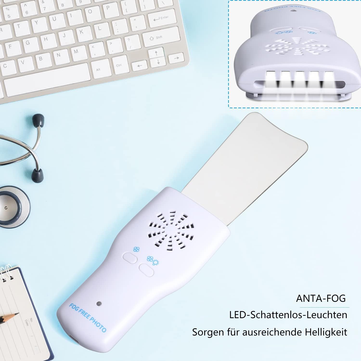 Dental Fog-Free Photography Mirrors, Dental Orthodontics Mirror Reflector, Intra-oral Teeth Inspection LED Mirror Wireless Charger & Fan mit 4 austauschbaren Spiegeln