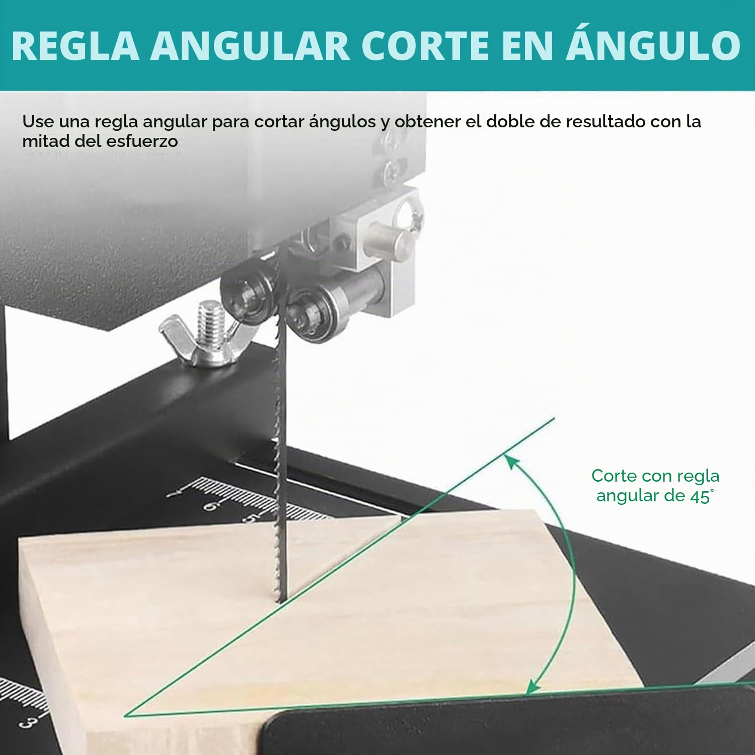 Sierra de Cinta para Carpintería 800W de Mesa - Altura de Corte 70 mm con Mesa Metálica Inclinable 0-45°,Realiza Cortes Rectos,Curvos y Multíángulo para Madera y Metal