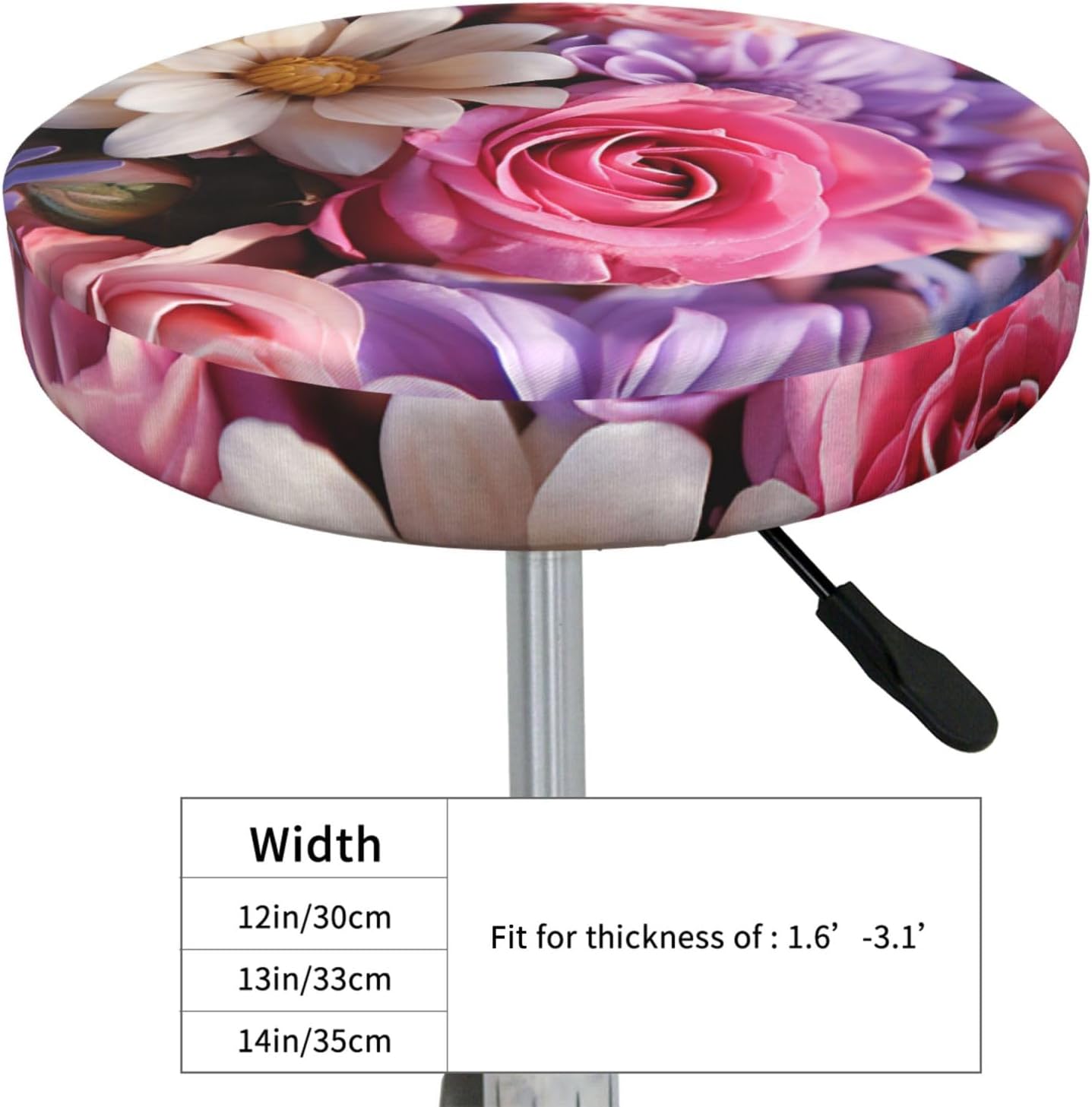 Bar Stool Cover Round Elastic Stool Cushion Covers Purple Flowers Bar Chair Cover Washable Stool Cushion Slipcover Stretch Stool Seat Covers for 12-14 Inch Chair