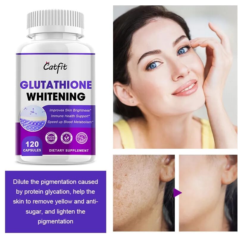 Glutathion Blanchiment Capsules (120 Capsules) Blanchiment de la Peau Brillante Soutien Immunitaire