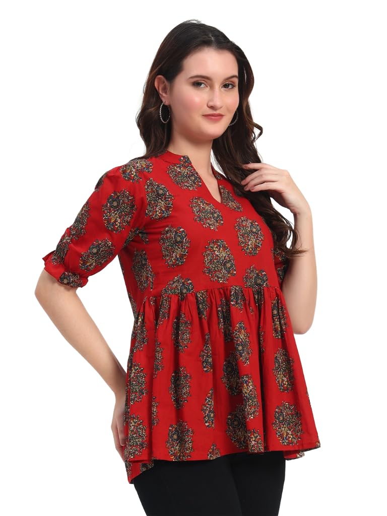 Women's Kalamkari Printed Cotton Regular Fit Top I Office Wear I Shirt Top for Women-picture-55