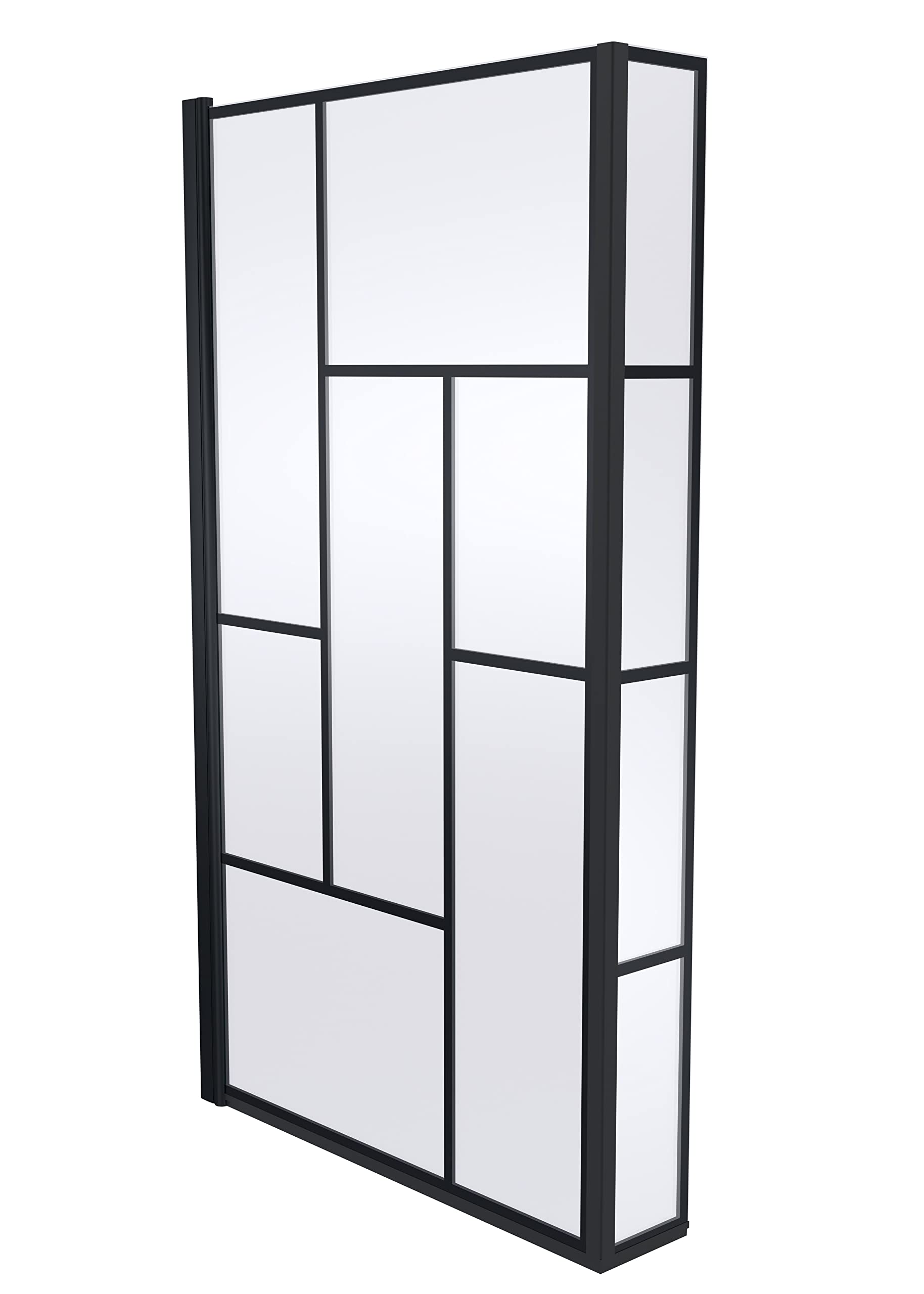 Balterley 795 x 1430mm L-Shaped Bath Shower Screen, Square Framed Shower Screens for Baths, Fixed Return Panel, 6mm Toughened Safety Bath Door Screen, 180° Pivot Reversible Door Screens (Black)