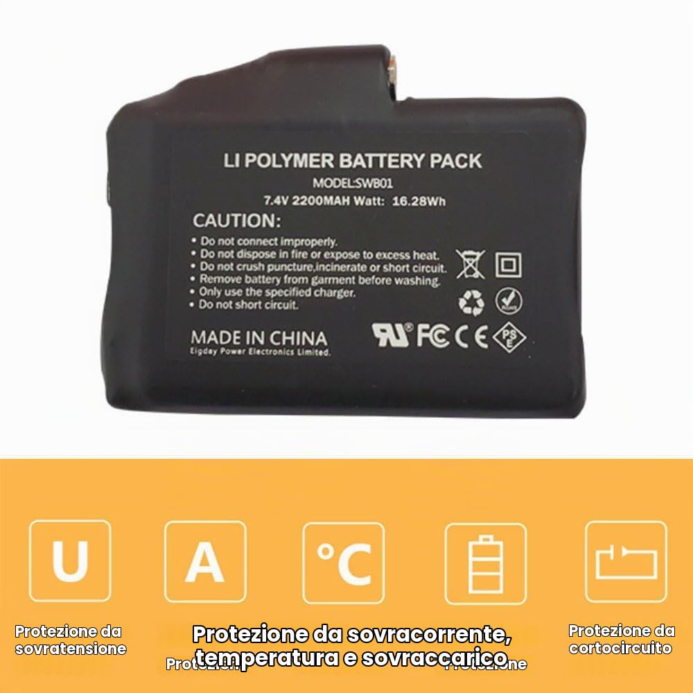 Batteria ricaricabile ai polimeri di litio da 2 pezzi, batterie da 2200 mAh 7,4 V per calzini riscaldati