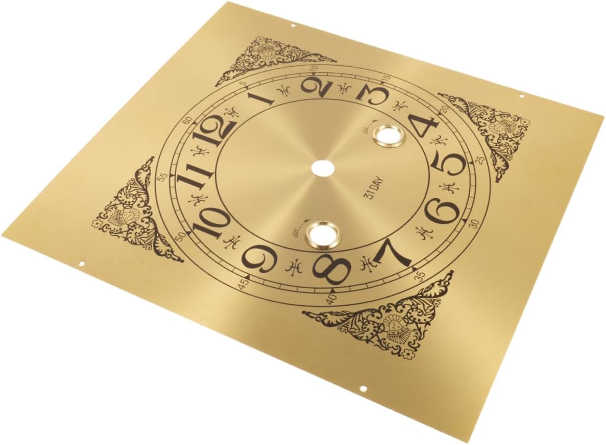UPKOCH Metal Clock Dial Face for Grandfather Clocks with Arabic Roman Numerals Round Gold Metal Panel Universal Compatibility and Easy Installation