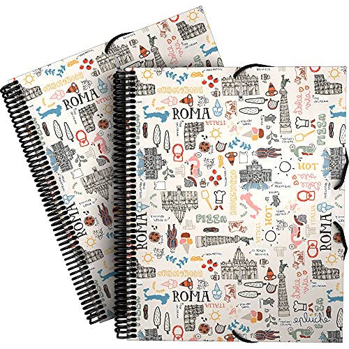 Grafoplas - Carpeta de Fundas A4 con Espiral, Colección Epluche, Roma, Tapas Polipropileno Rígido, Cierre Gomas Elásticas, 30 Fundas Transparentes, Incluye Sobre con Cierre Textil