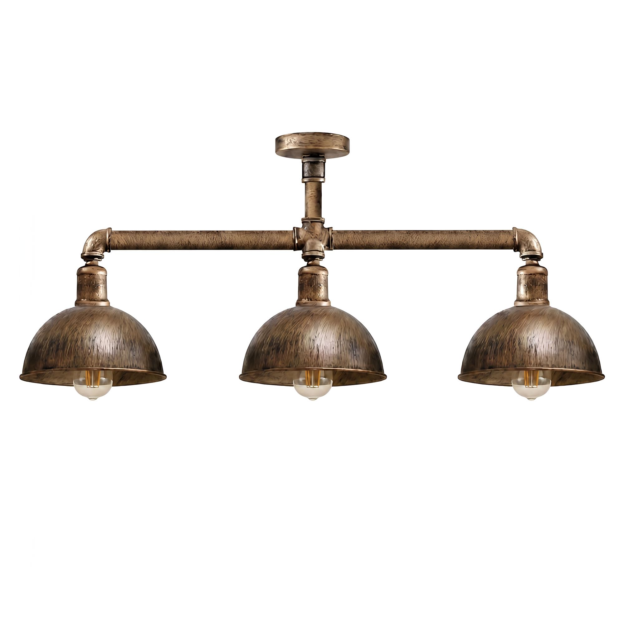 LEDSone 3 Way Water Pipe Ceiling Pendant Lights Fitting 60cm Metal Dome Indoor Lamp for Living Room Bedroom Kitchens Bar Cafes Hallways Restaurants (Brushed Copper) — image 1