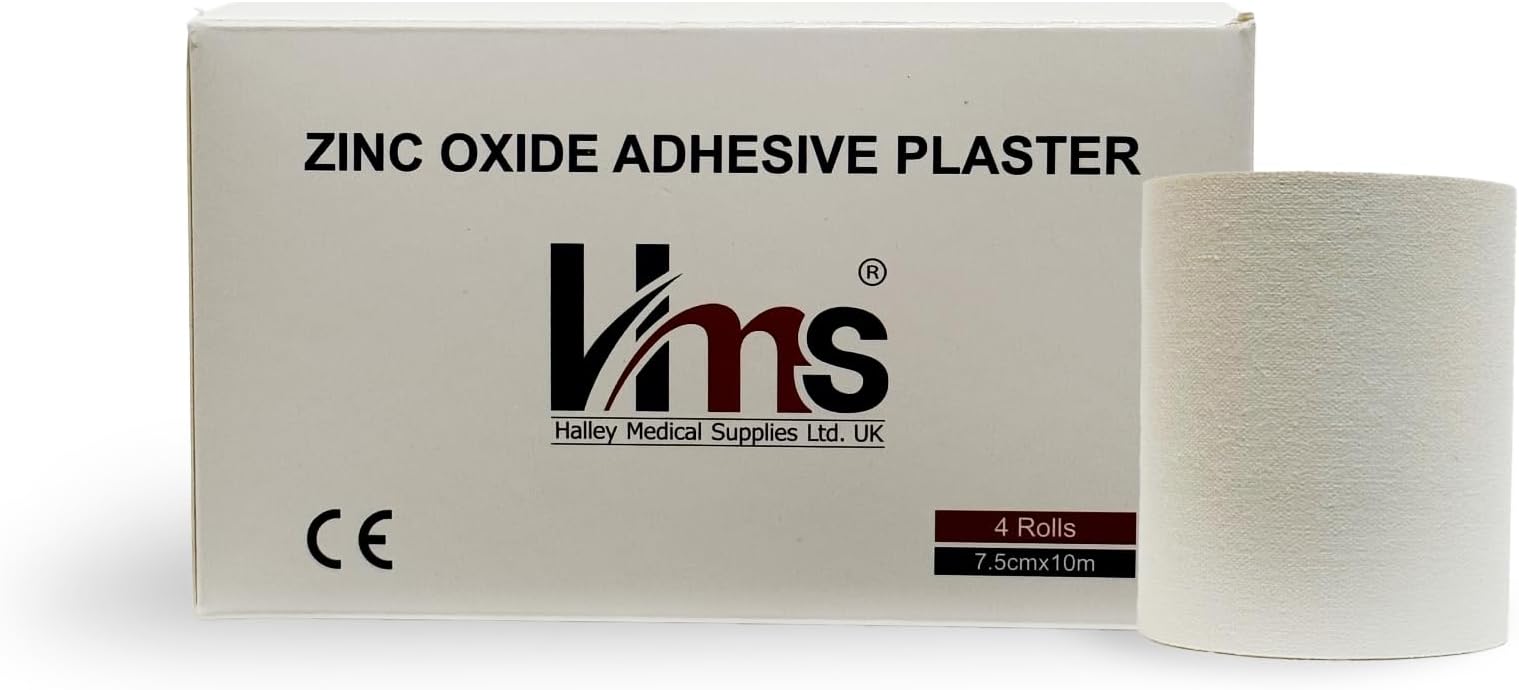Zinc Oxide Adhesive Plaster Rolls, 7.5 cm x 10 m (Pack of 4)