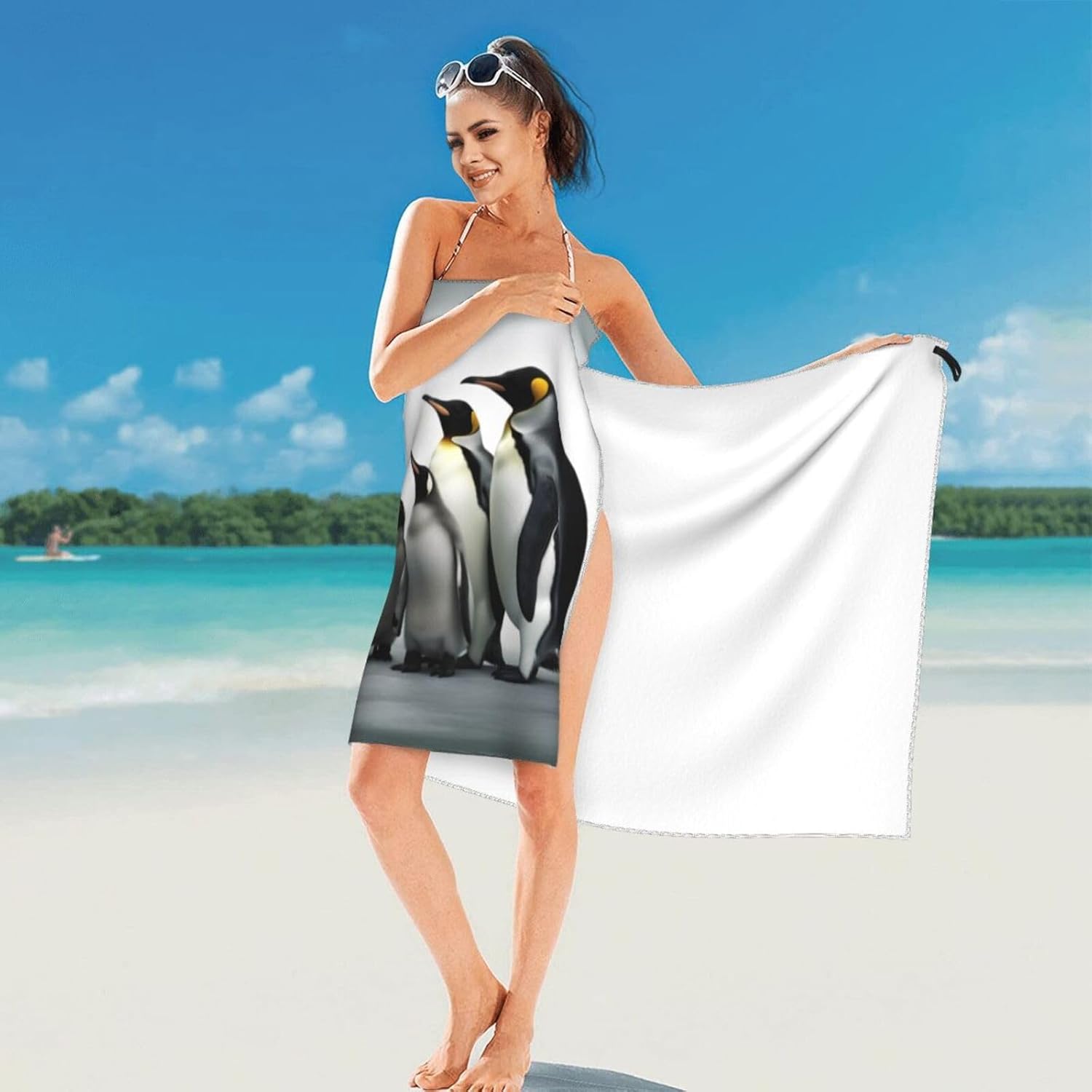 Large Quick Dry Beach Towel Penguin Family Printing Microfiber Camping Towels Super Absorbent Travel Beach Towels for Traveling,Hiking,Swimming, Bath,Sports,Yoga (27.5"X55")