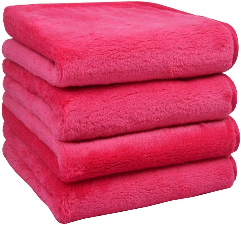 Microfibre Makeup Remover Cloths Extra Large Face Cloths Wipes Reusable Flannel Facial Cleansing Towels 25x25CM Rose 4PCS