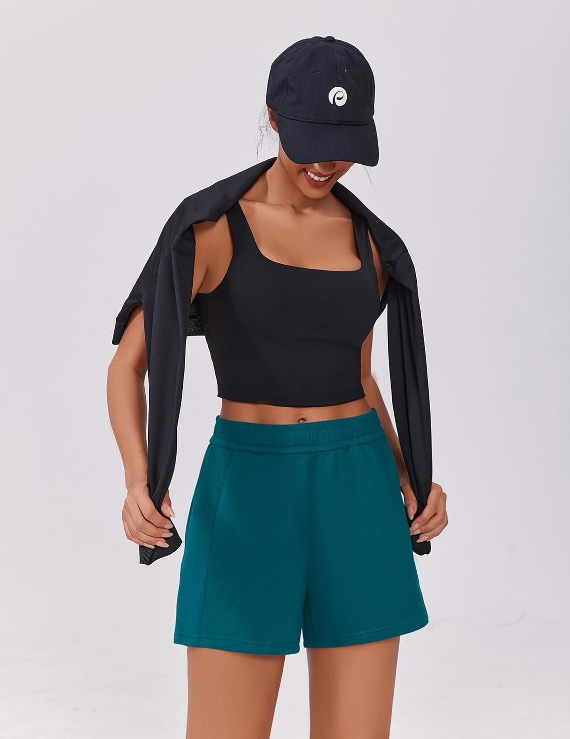 PINSPARK Athletic Sweat Shorts Women Elastic High Waisted Comfy Short Drawstring Casual Lounge Shorts with Pockets - Image 4