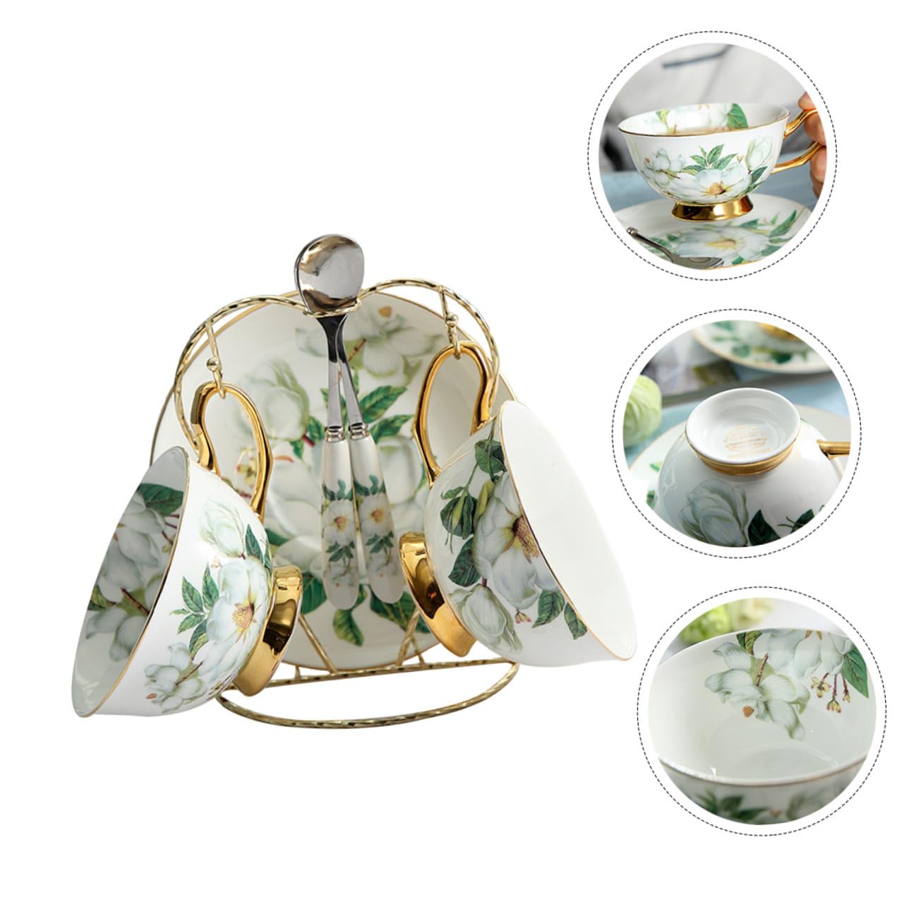 Toyvian Set Tazzine da Caffè in Porcellana con Decoro Dorato, Design Ergonomico, Facile da Pulire, Completo di Piattino e Cucchiaino per Tè e Caffè