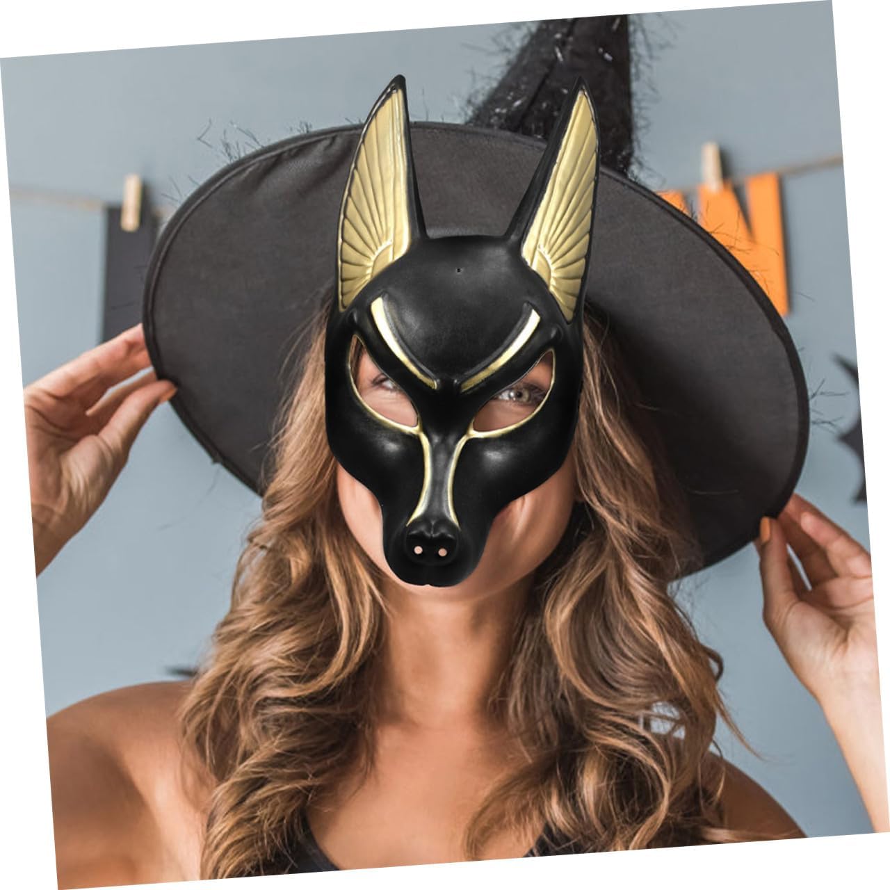 FUOYLOO Halloween Anubis Mask Plastic Adjustable Comfortable Lightweight Elastic Band for Themed Parties