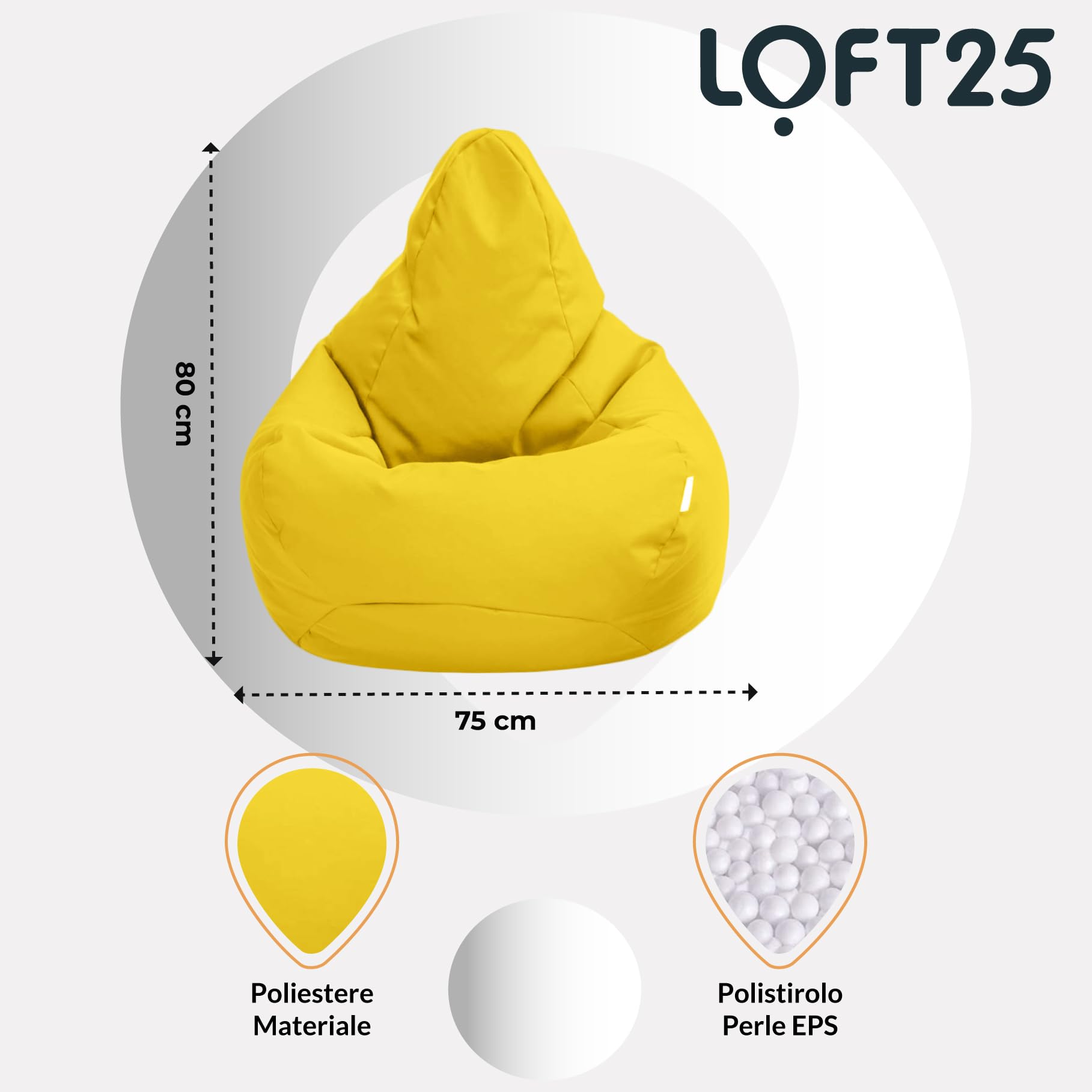 Sedia Bean Bag Gaming Con Schienale - Resistente All'Acqua, Per Interni Ed Esterni, Arancione - Foto 2