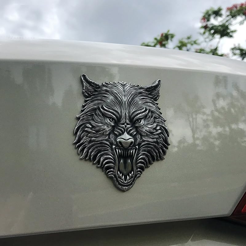Image of Wolf Head Metal 3D car Emblem (Silver Sticker)