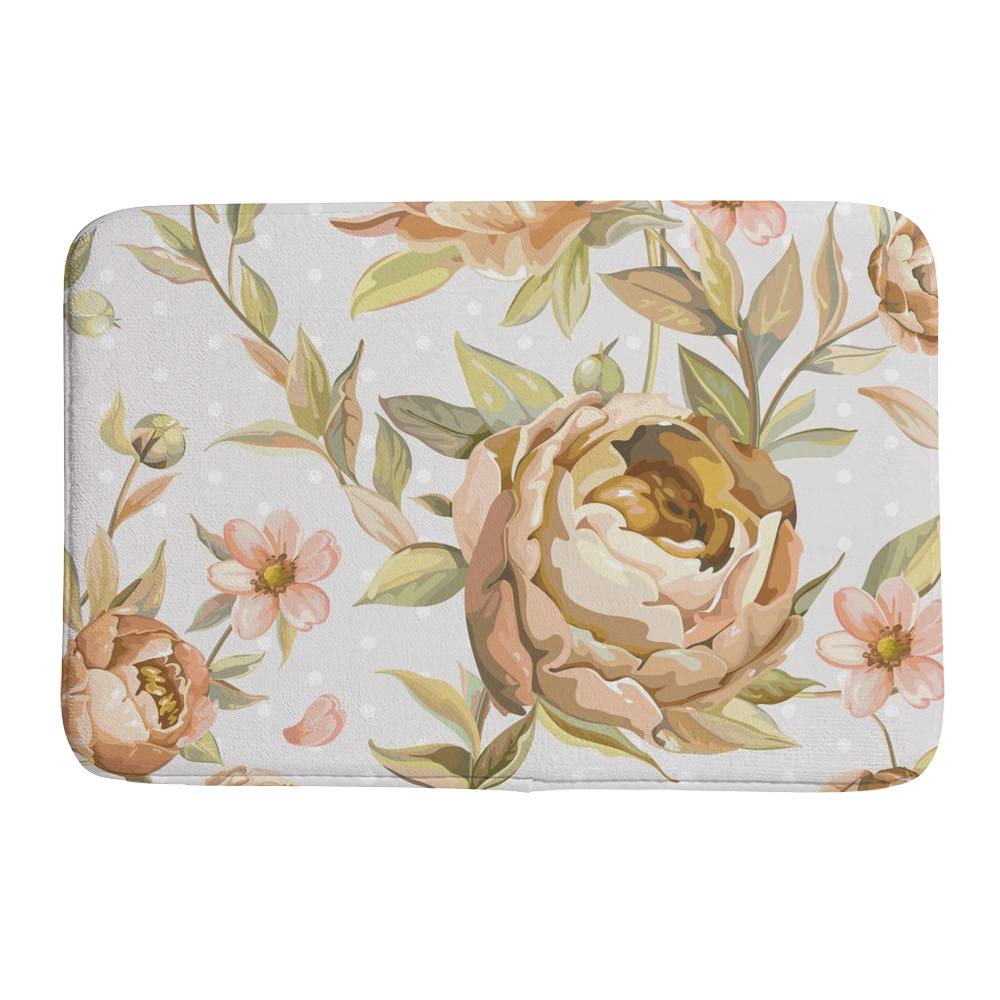 Tapis de bain velours corail pivoines absorbant anti-glisse