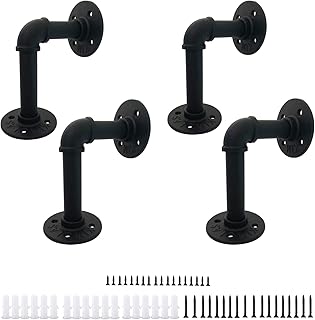Set of 4 Pipe Shelf Brackets,Rustic Industrial Pipe Decor Shelf Brackets,Industrial Pipe Shelving Brackets,Industrial Pipe Floating Shelf Brackets for Shelves,Coated Finish