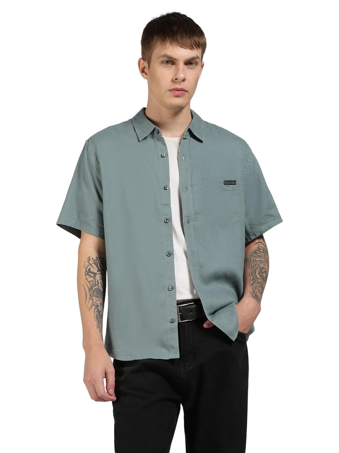 calvin klein jeans Solid Regular fit Linen Shirt-picture-39