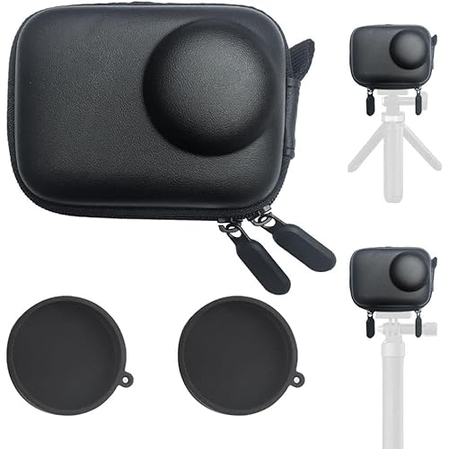 Mini Bag Case for DJI OSMO Action 5 Pro/Action 4 / Action 3 Camera + Rubber Lens cap Cover [1+2 Pack], Carrying Portable Storage boxes Accessory