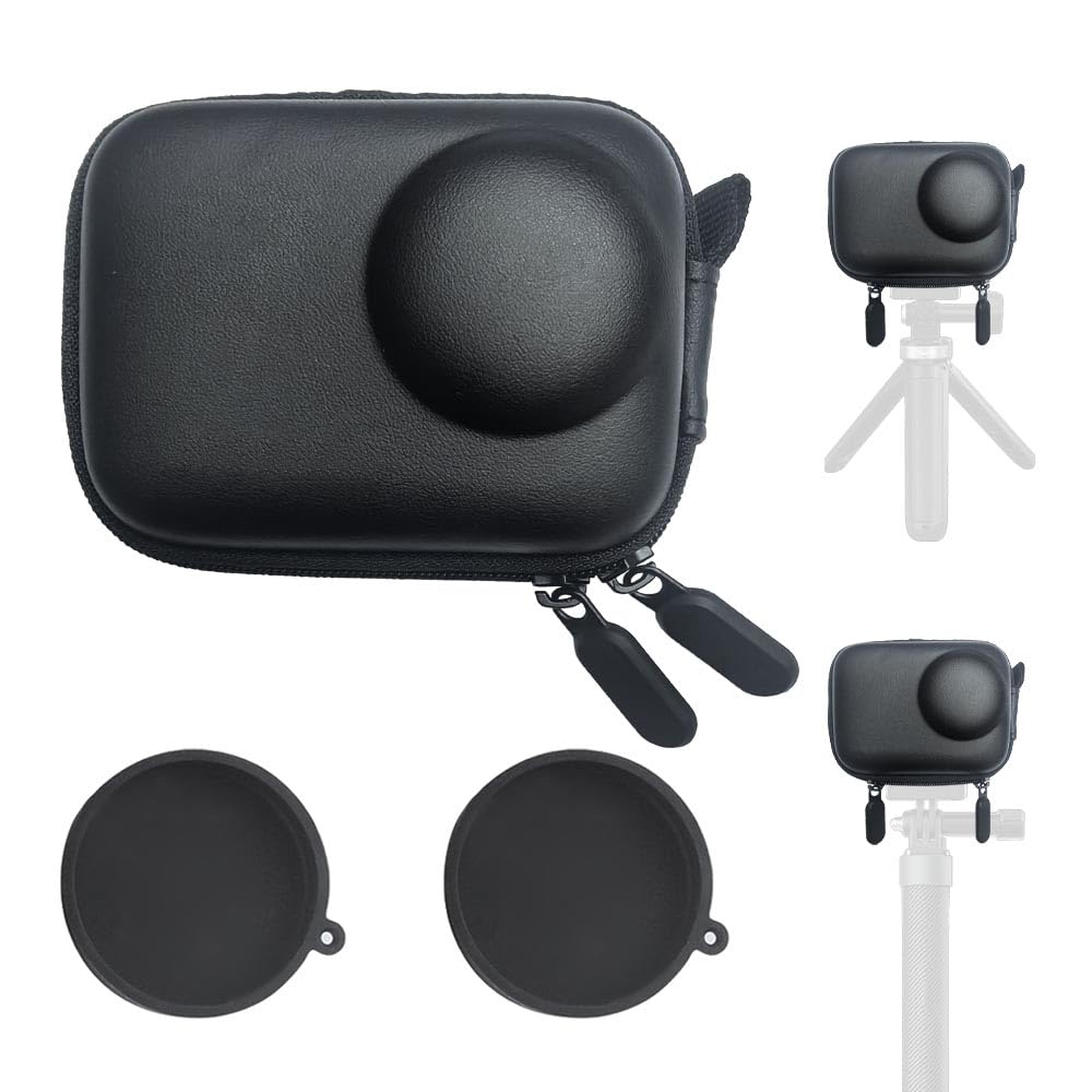 Mini Bag Case for DJI OSMO Action 5 Pro/Action 4 / Action 3 Camera + Rubber Lens Cap Cover [1+2 Pack], Carrying Portable Storage Boxes Accessory