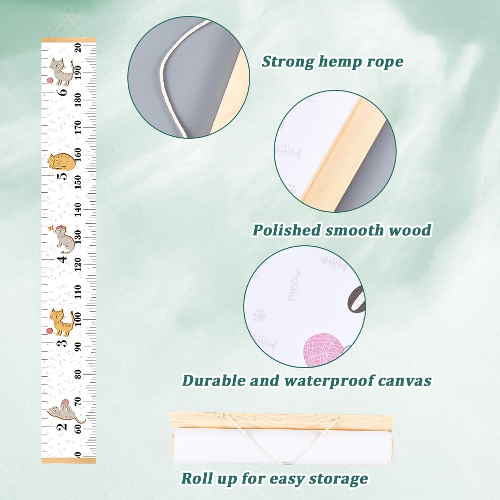 CREATCABIN Cat Growth Chart for Wall Cartoon Height Growth Chart Wall Hanging Growth Chart Ruler Measurement Wall Decor Removable Height Growth Chart for Home Living Room Decoration Nursery 4.9 FT