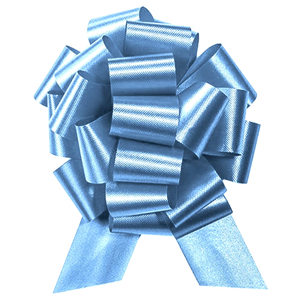 PMU Pull String Bows - Gift Bows for Wedding, Birthdays & Anniversaries - Ribbon Bows for Flowers & Basket Decoration - Large Bow for Gift Wrapping - Light Blue 8 Inch 20 Loops (50/pkg) Pkg/1
