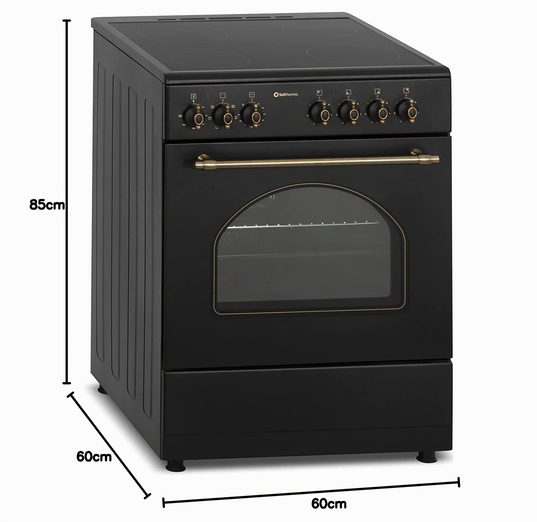PACK COCINA ELÉCTRICA VITROCERAMICA CON HORNO ANCHO 60 CM + CAMPANA EXTRACTORA ANCHO 90 CM/ESTILO RETRO NEGRO RUSTICO