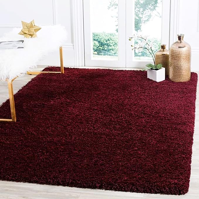 Image of FIASCO Polyester Shaggy Bedside Runner, Soft Indoor Modern Shaggy, Soft Rugs for- Living Room, Dinning Room, Office, Bedroom & Hallway Carpet Rugs Size 5X7 Meroon